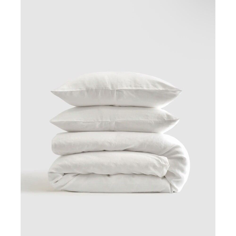 Quince European Linen Duvet Cover SET w/ Shams Full |Queen Size White $194 Retai
